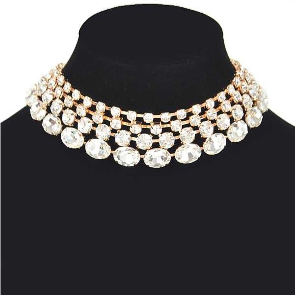 Diamond Bib Choker Necklace - Gold or Silver Tone - Picture 3 of 4